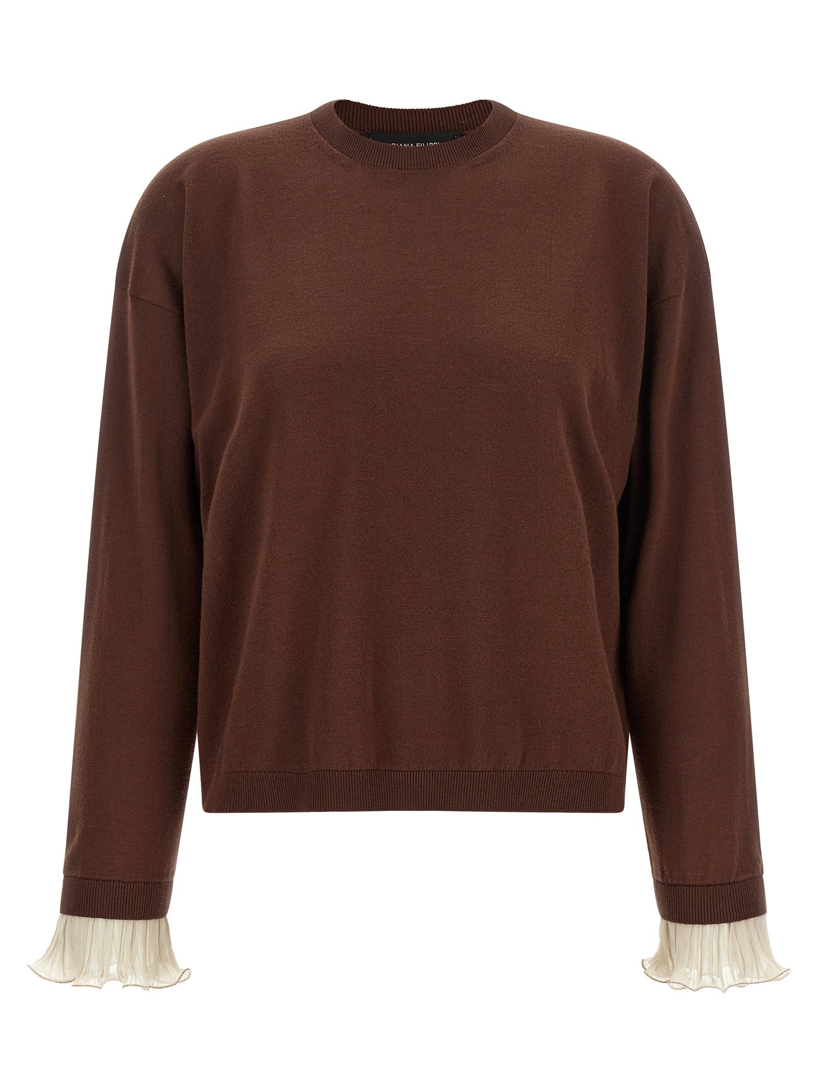 Pleated-Cuff Sweater — Brown