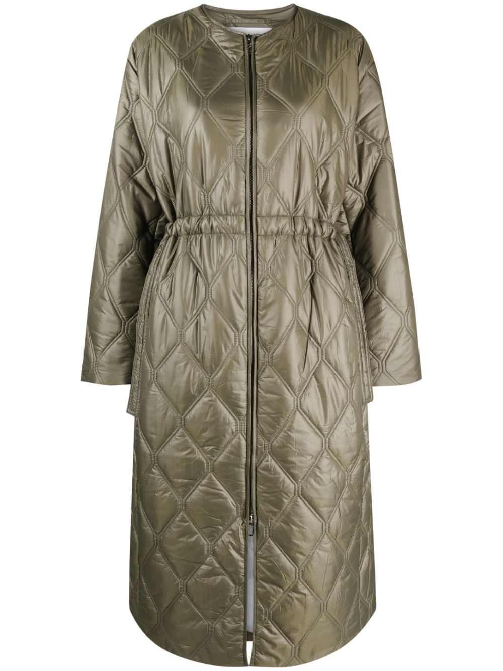 Shiny quilted long coat - Green