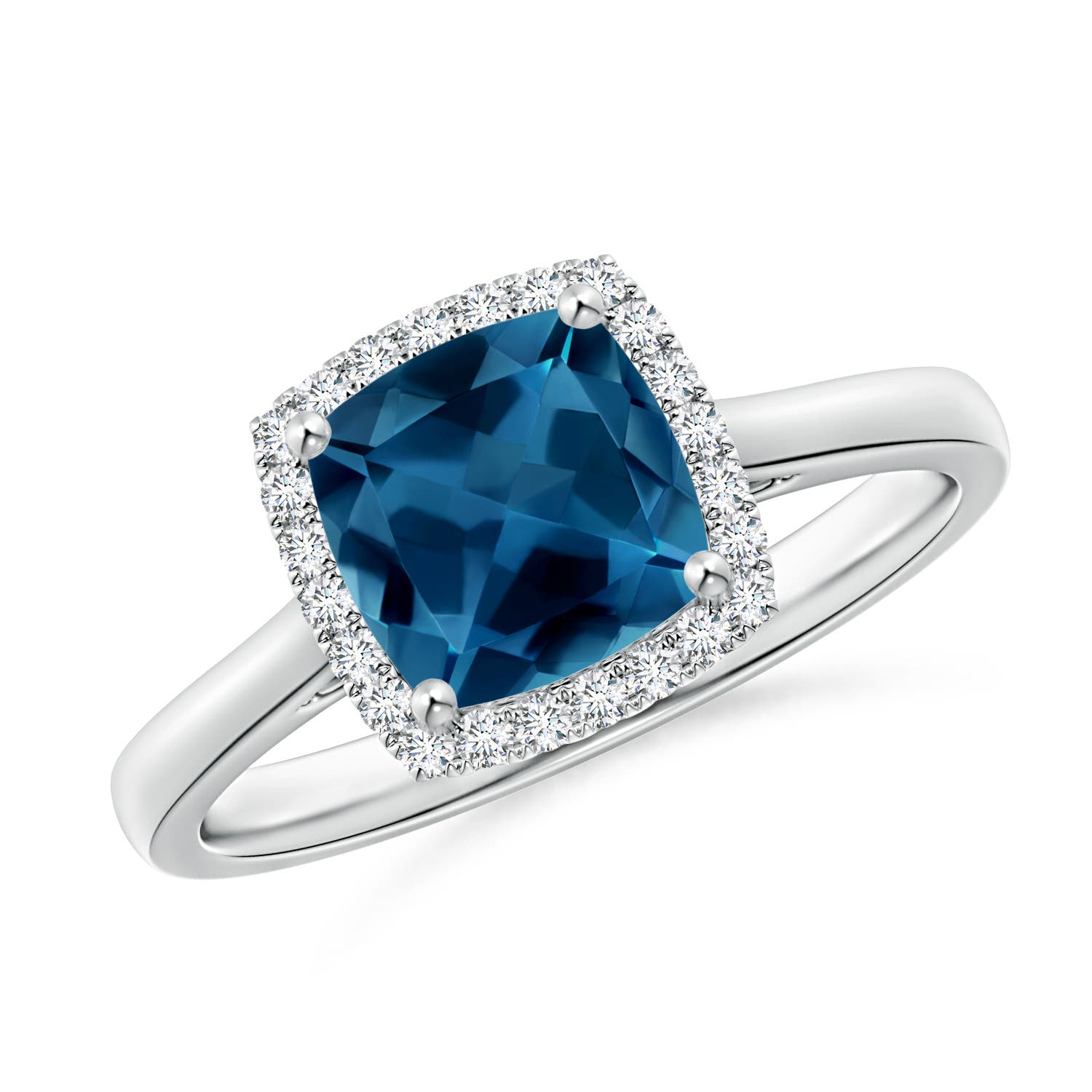 Angara 1.85 Carats Classic Cushion London Blue Topaz Halo Engagement Ring in Platinum