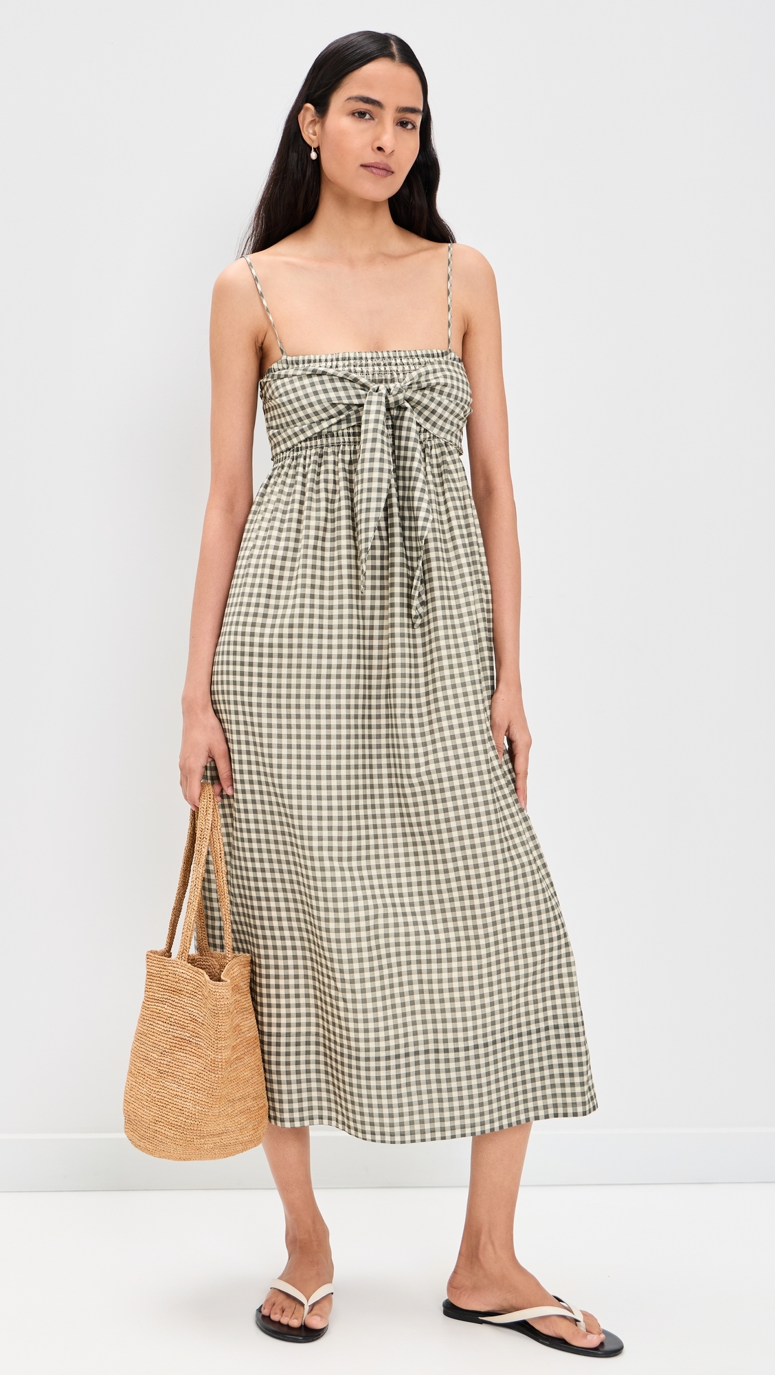 Tie Smocked Cami Dress Off White/Smoke
