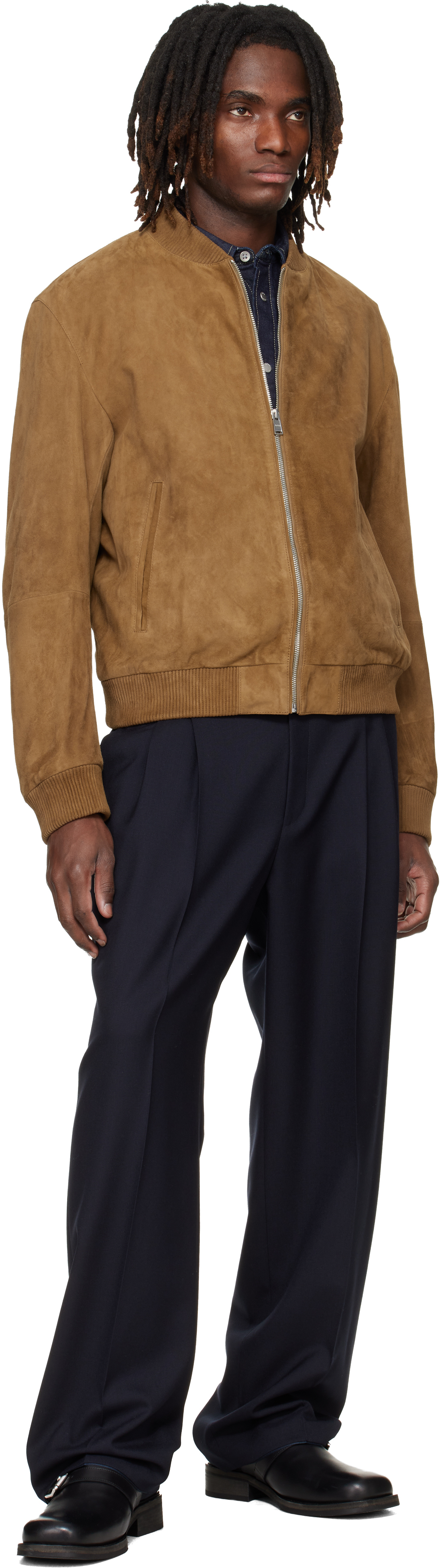 Brown Regular-Fit Suede Jacket