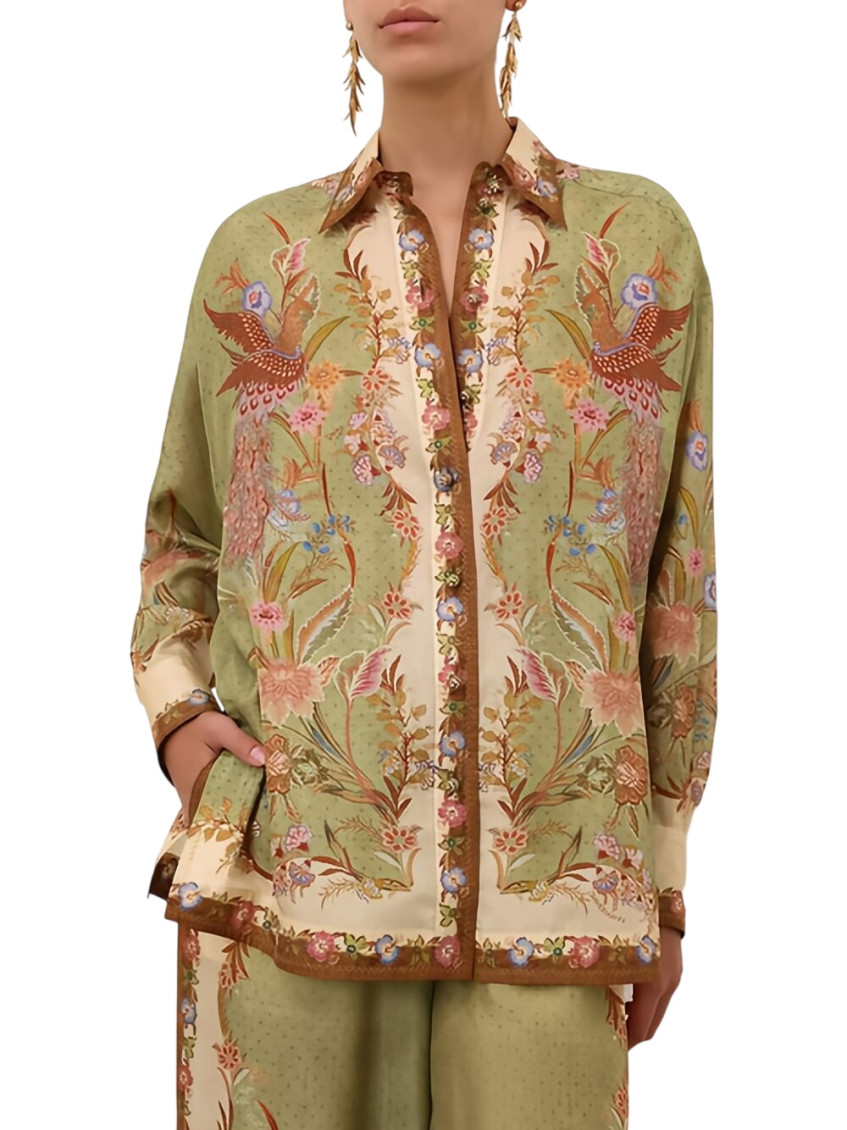 Zimmermann - indra silk shirt floral embroidery cuff