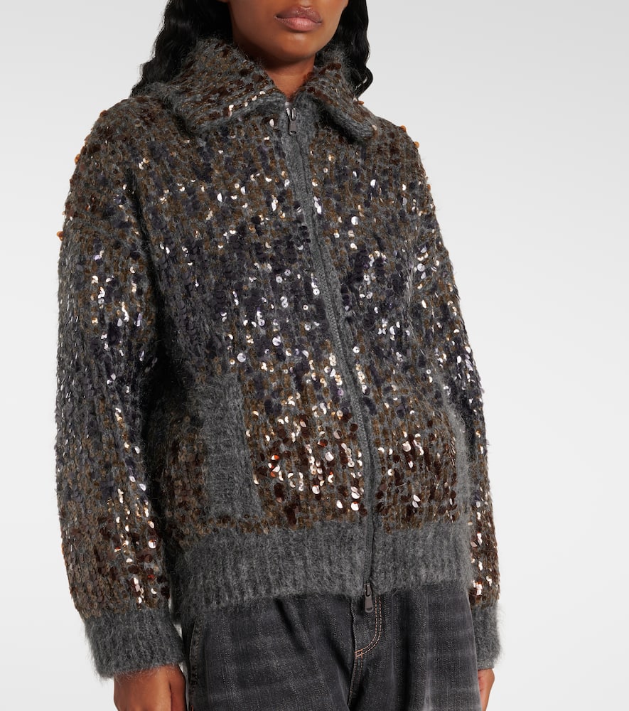 Sequined mohair-blend zip-up sweater