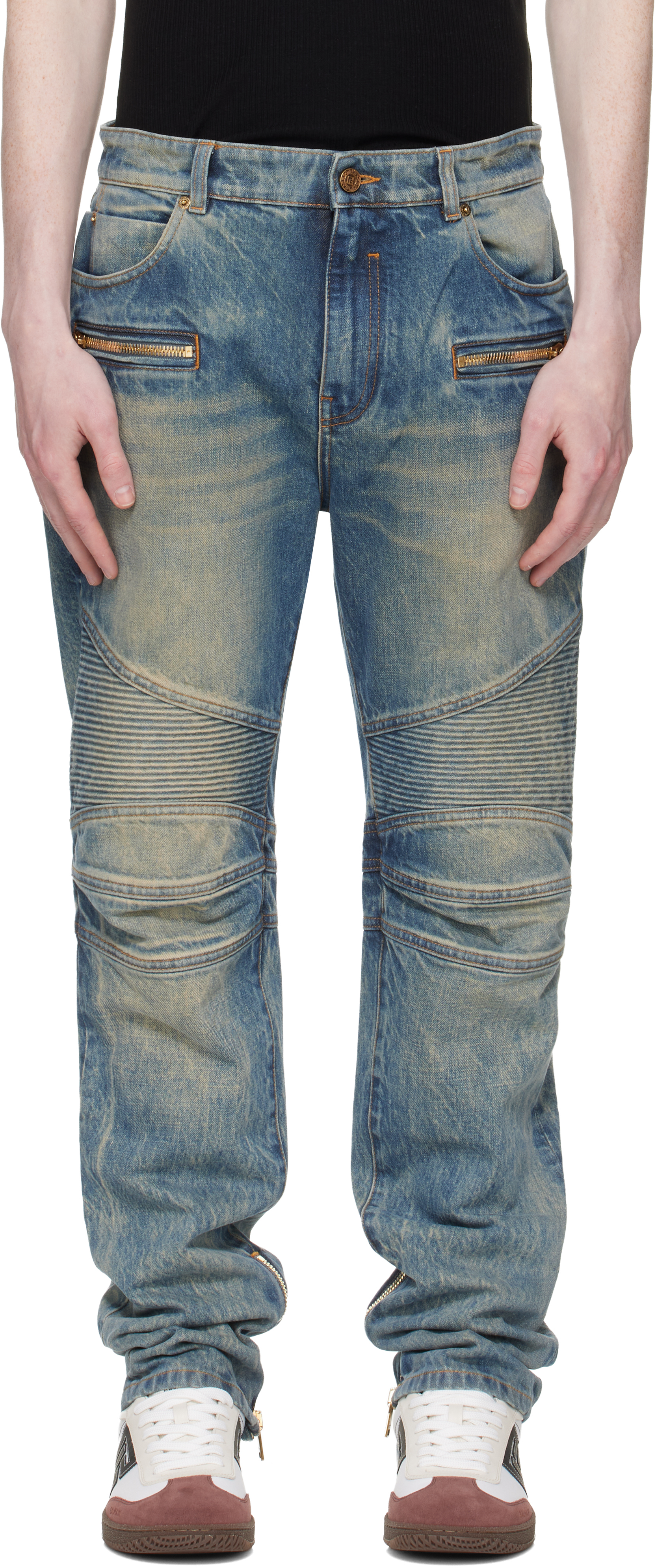 Blue Vintage Denim Biker Jeans