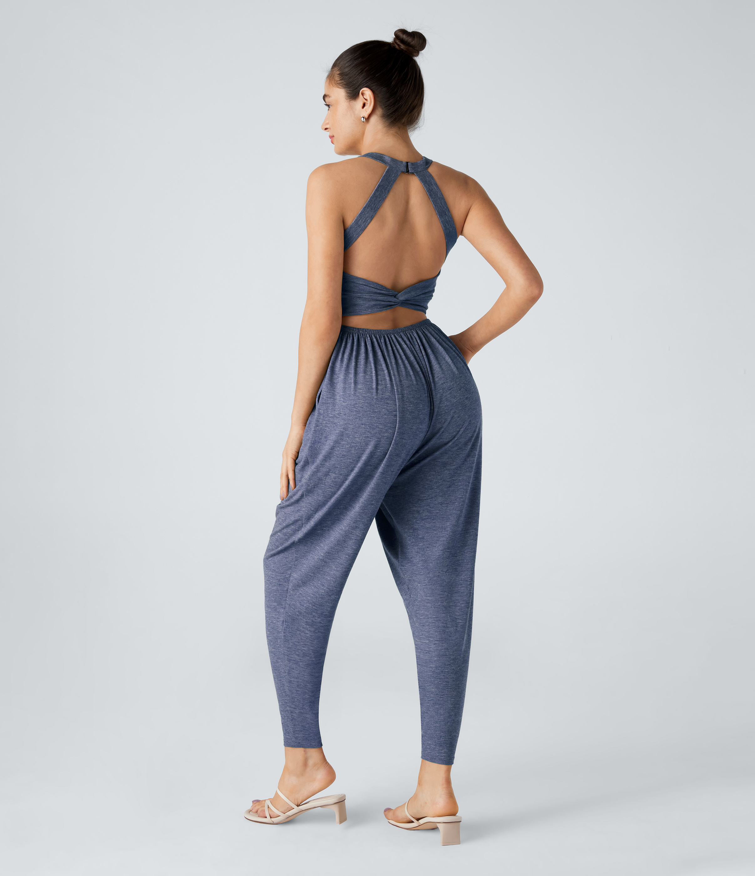 U Neck Pocket Harem Casual Jumpsuit-Easy Peezy Edition  - Mottled Indigo