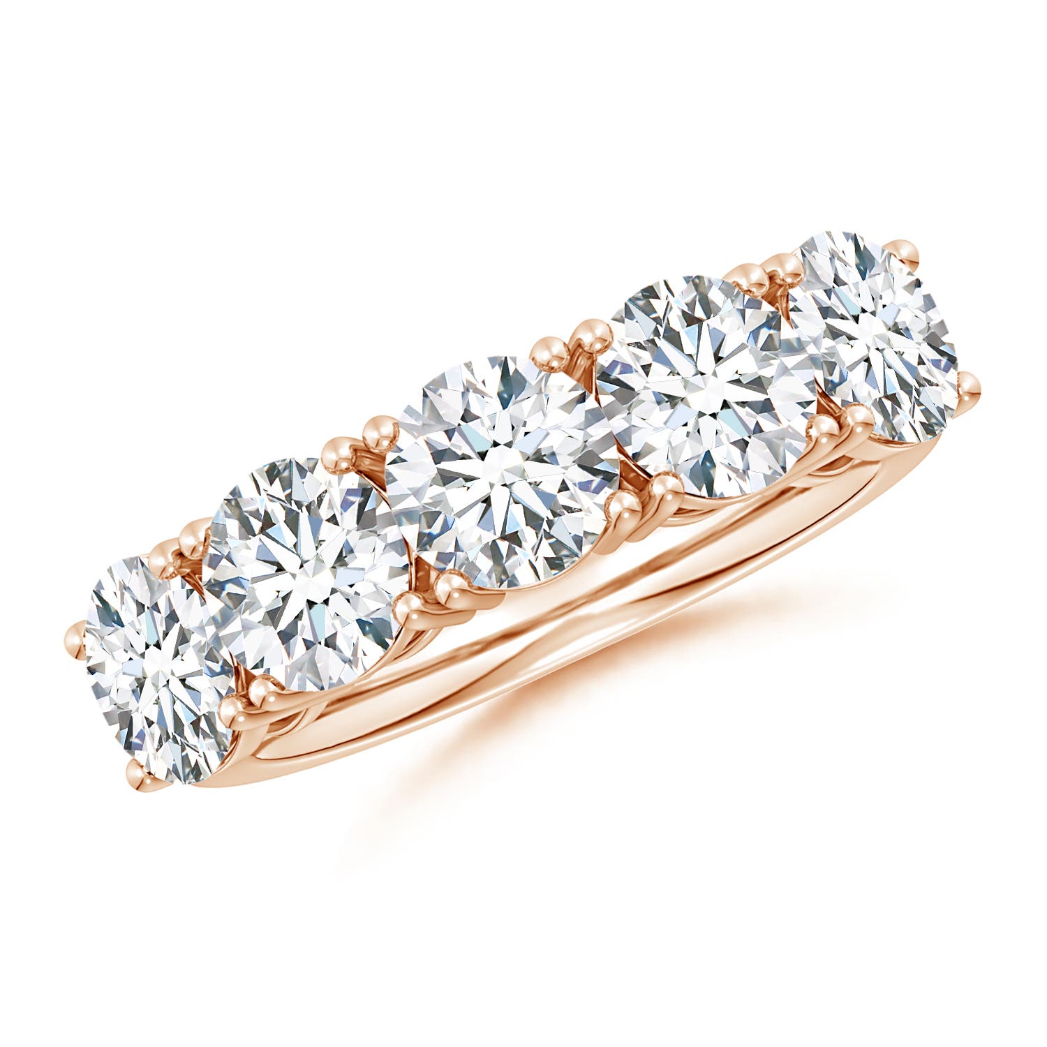 Angara 4.0 CTW Lab-Grown Prong-Set Round Diamond Five Stone Wedding Ring in 18K Rose Gold