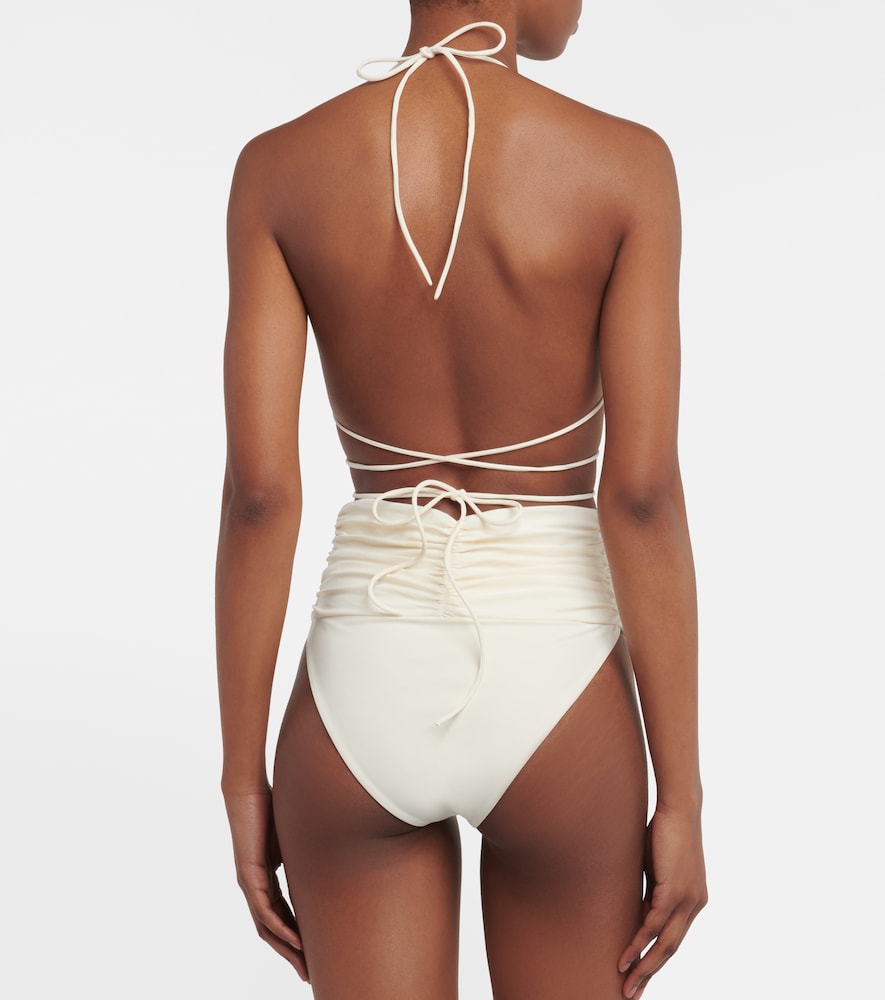 Floral appliqué triangle bikini top