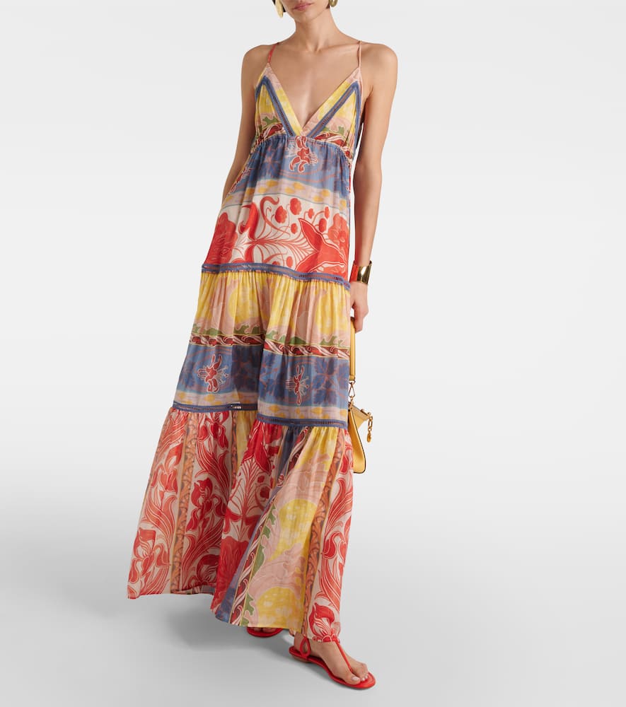 Printed cotton and silk maxi dress