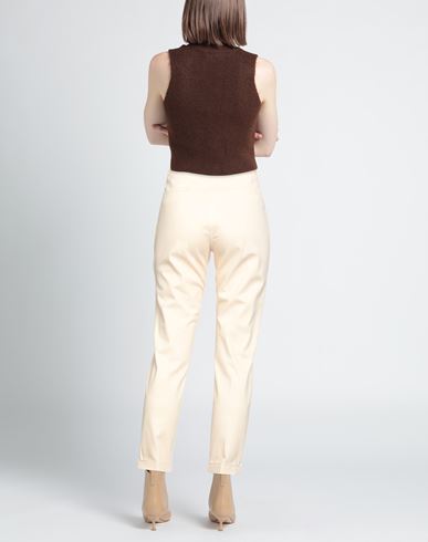 Woman Pants Cream Size 10 Cotton, Elastane