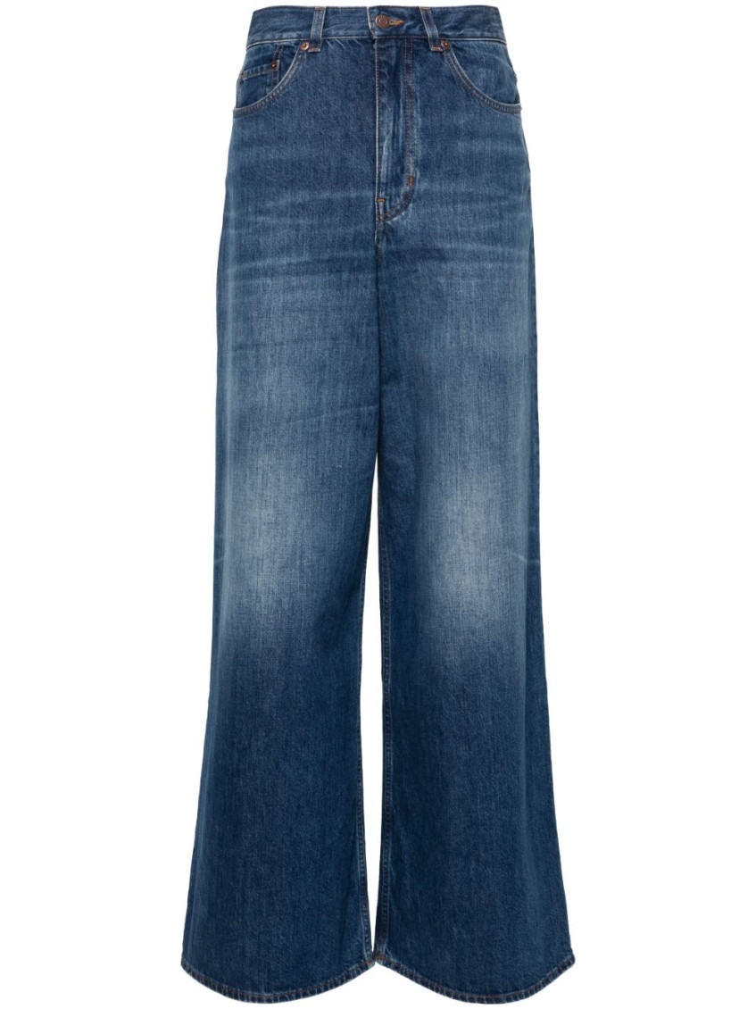 Blue Cotton wide-leg denim jeans