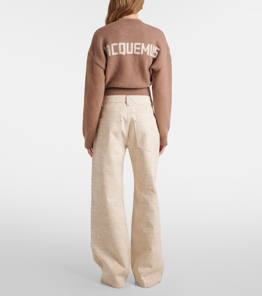 Croc-effect wide-leg jeans