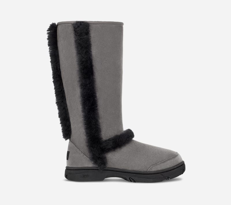 ® Women's Sunburst Tall Warm Sheepskin Boots in Grey/Black