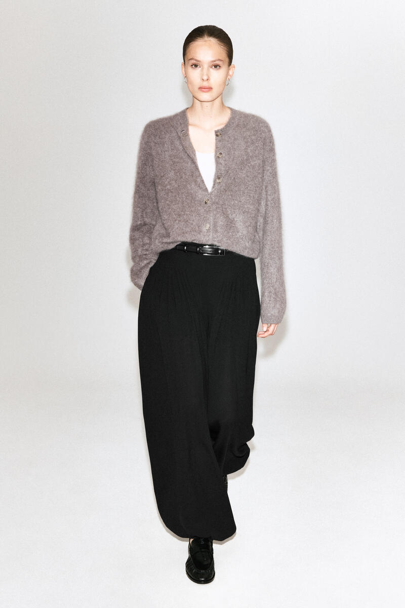 Brushed-Cashmere Crew-Neck Cardigan