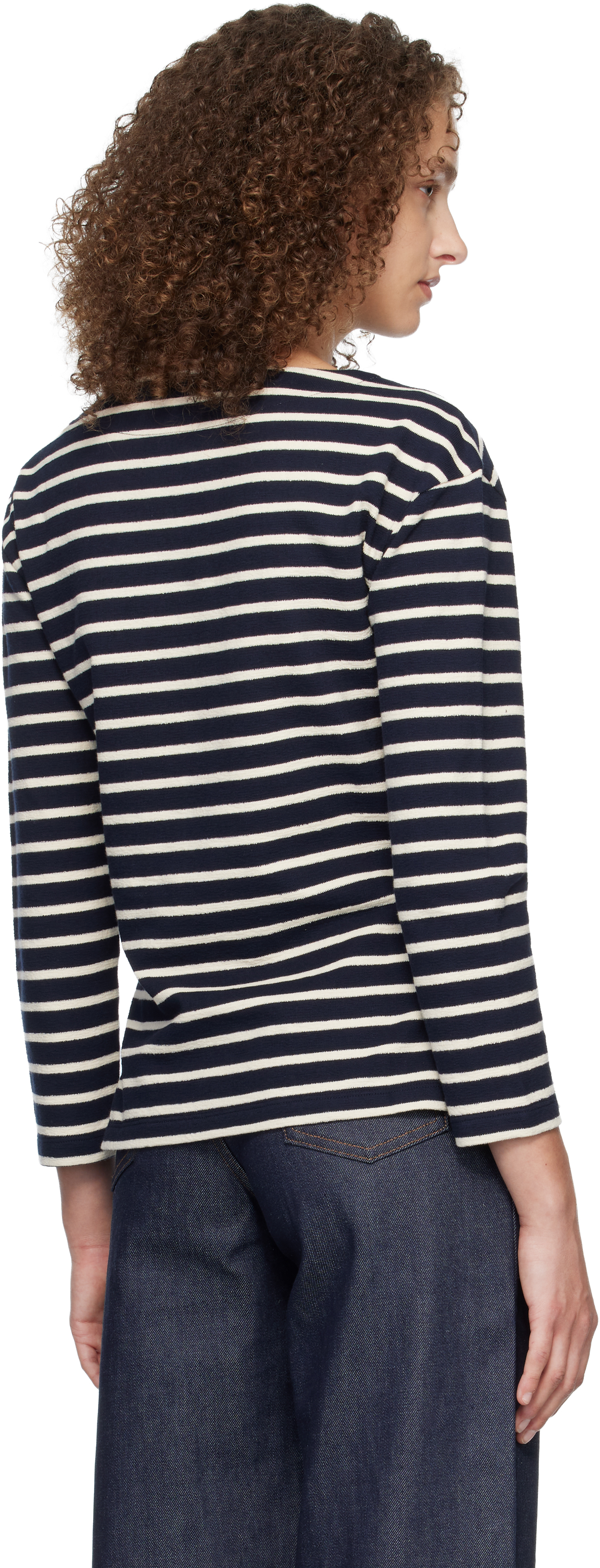 Navy Striped Three-Quarter Sleeve T-shirt