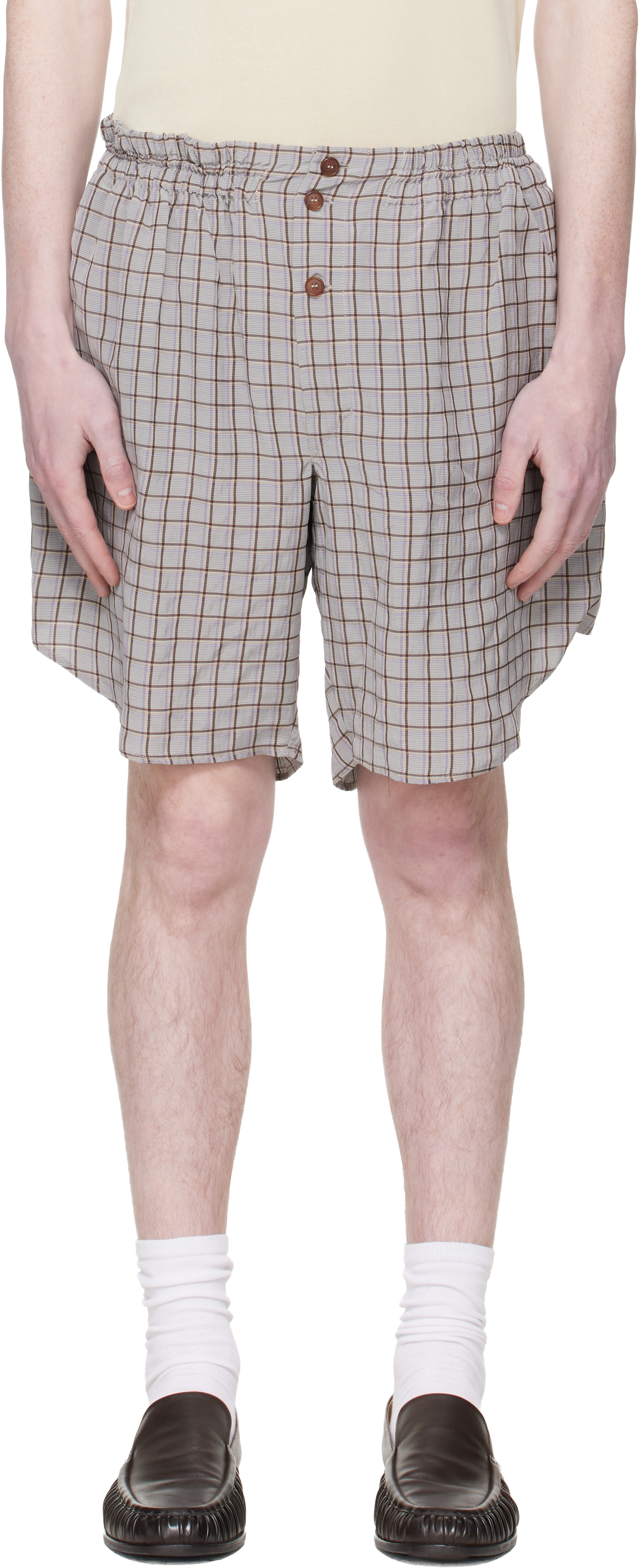 Gray & Brown Checked Shorts