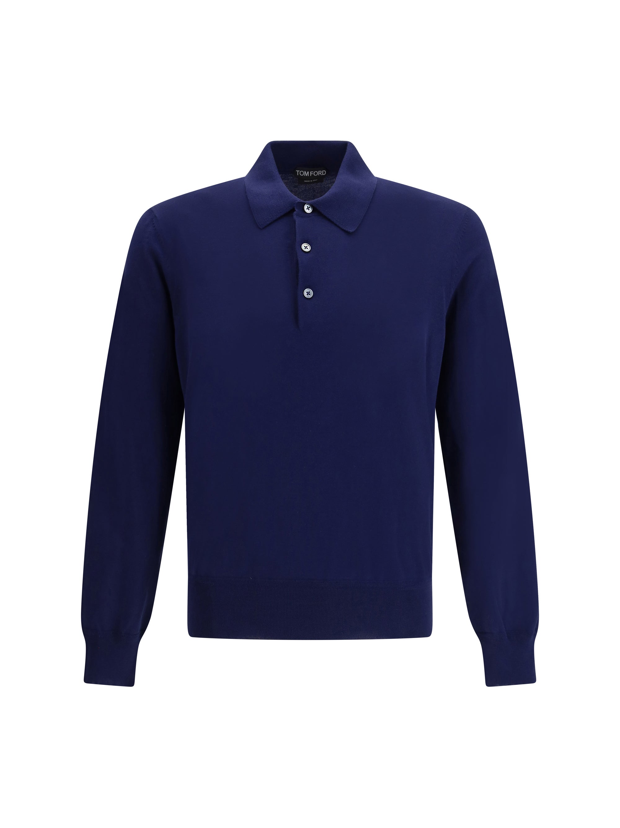 Long-Sleeved Cotton Polo — Navy