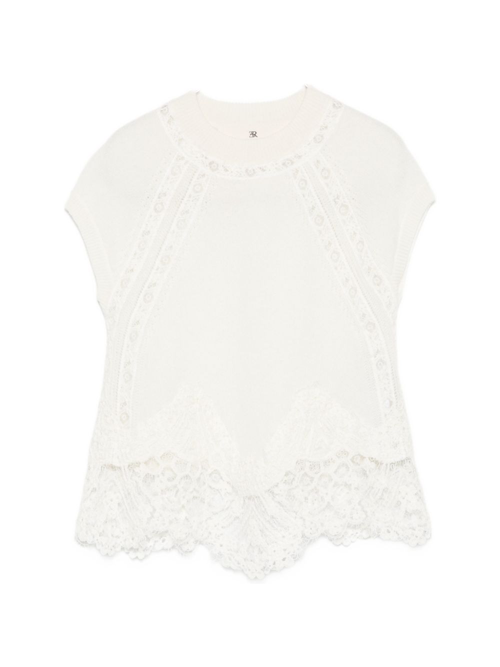 Lace-Trim Cashmere Blouse — White