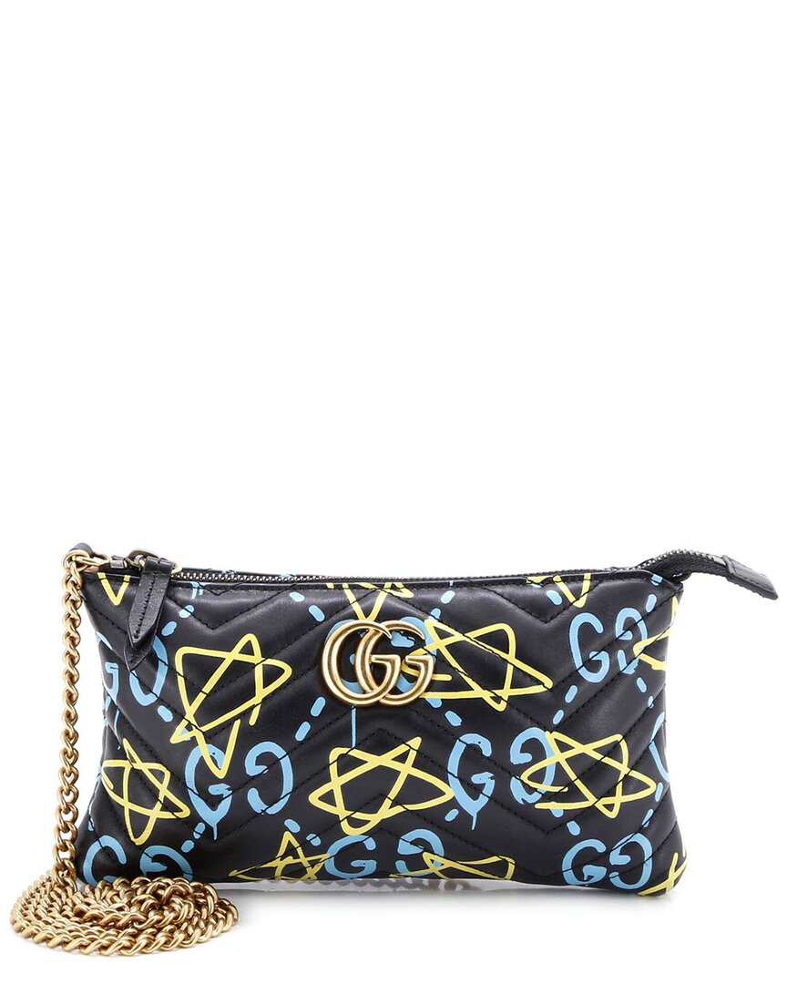 Black Matelasse Leather GG Marmont Chain Shoulder Bag Ghost Mini  (Authentic Pre-Loved)