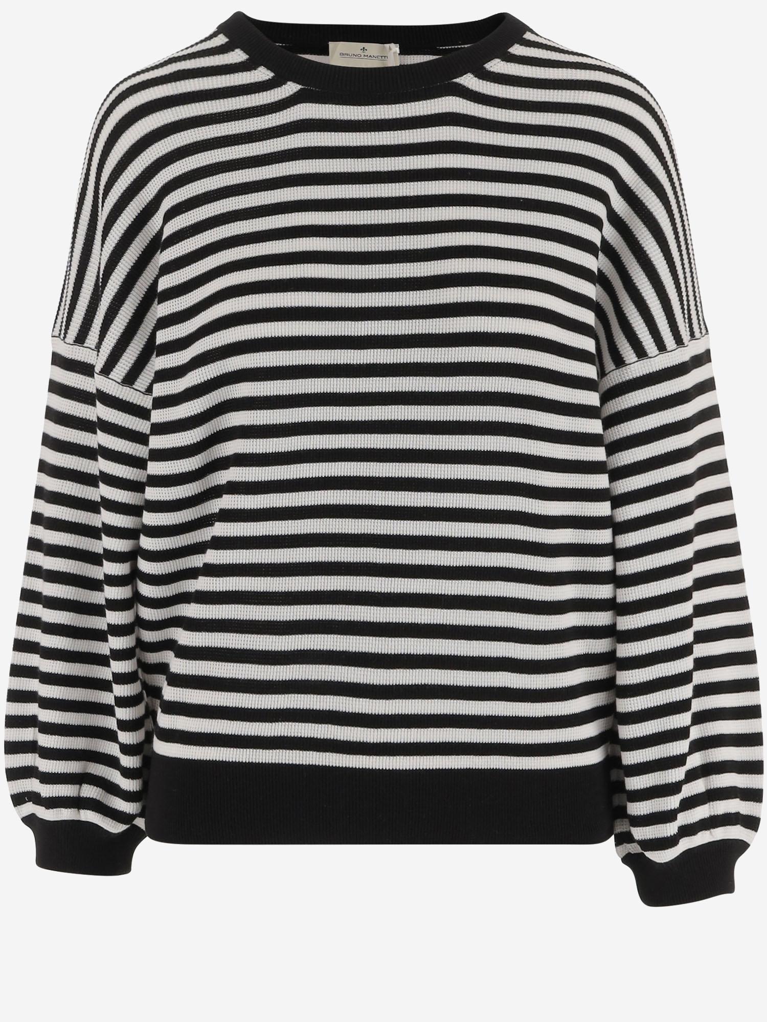 Striped Cotton Knit Sweater — Black