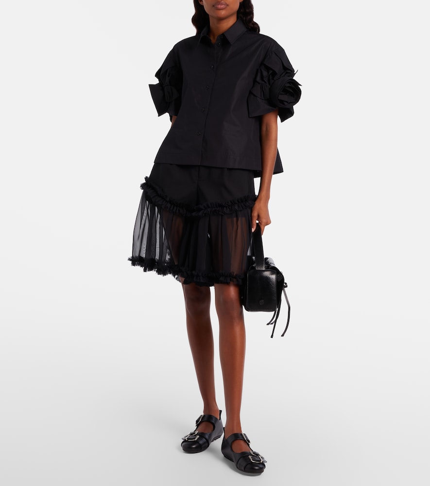 Ruffled tulle and wool shorts