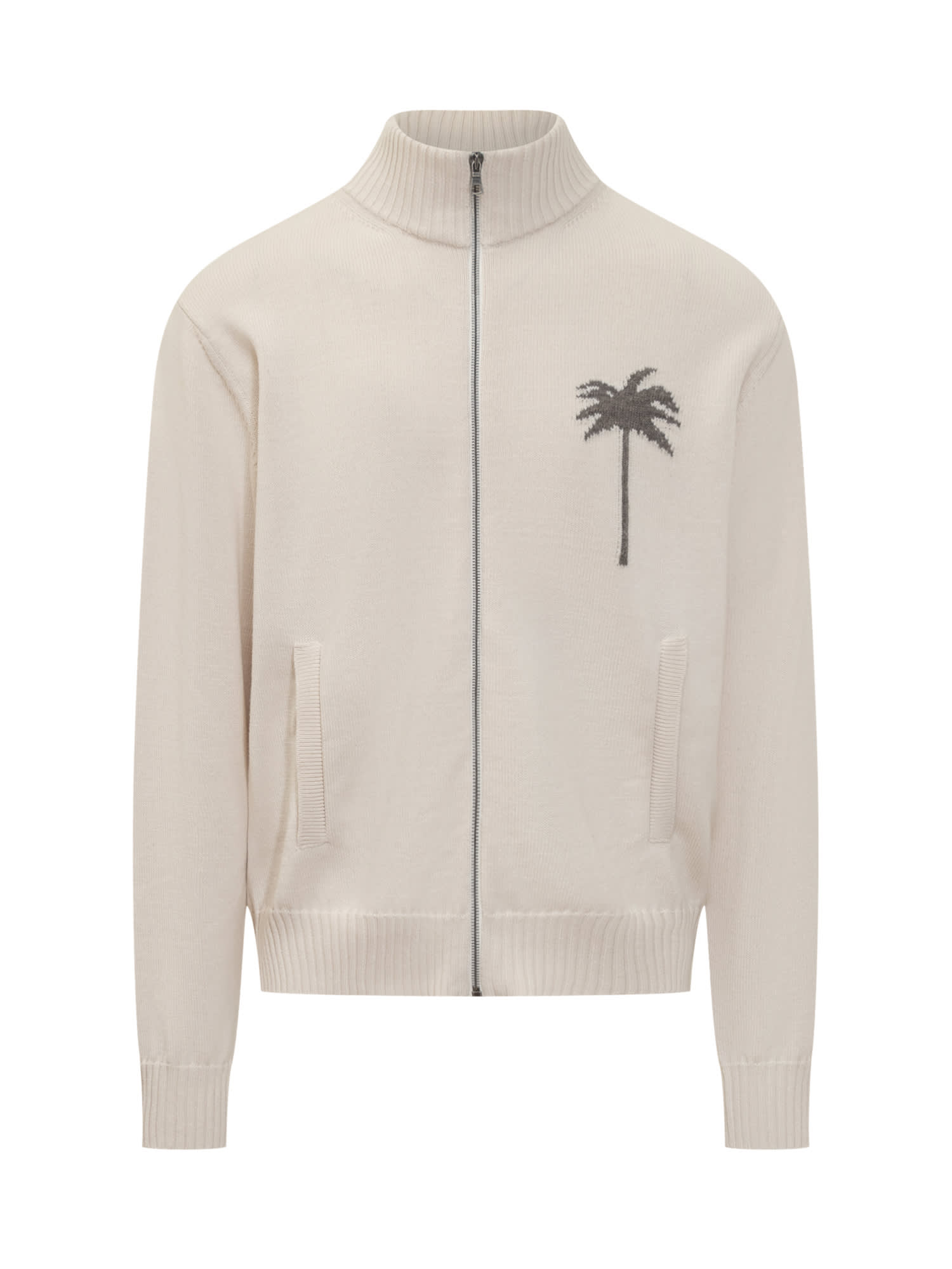 Knit-palm zip-up cardigan - Neutrals