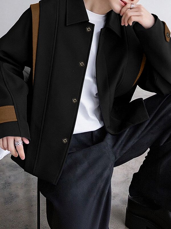 Men's Color Block Long Sleeve Jacket SKUL37253 - Black / S