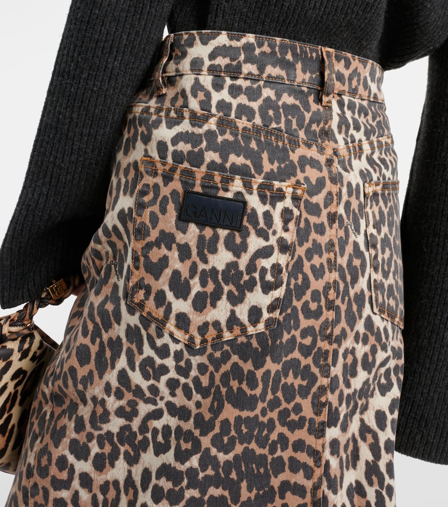 Leopard-print denim maxi skirt