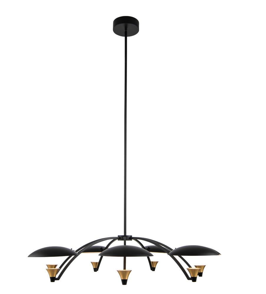 Redding Chandelier in Matte Black with White and Brass Accent