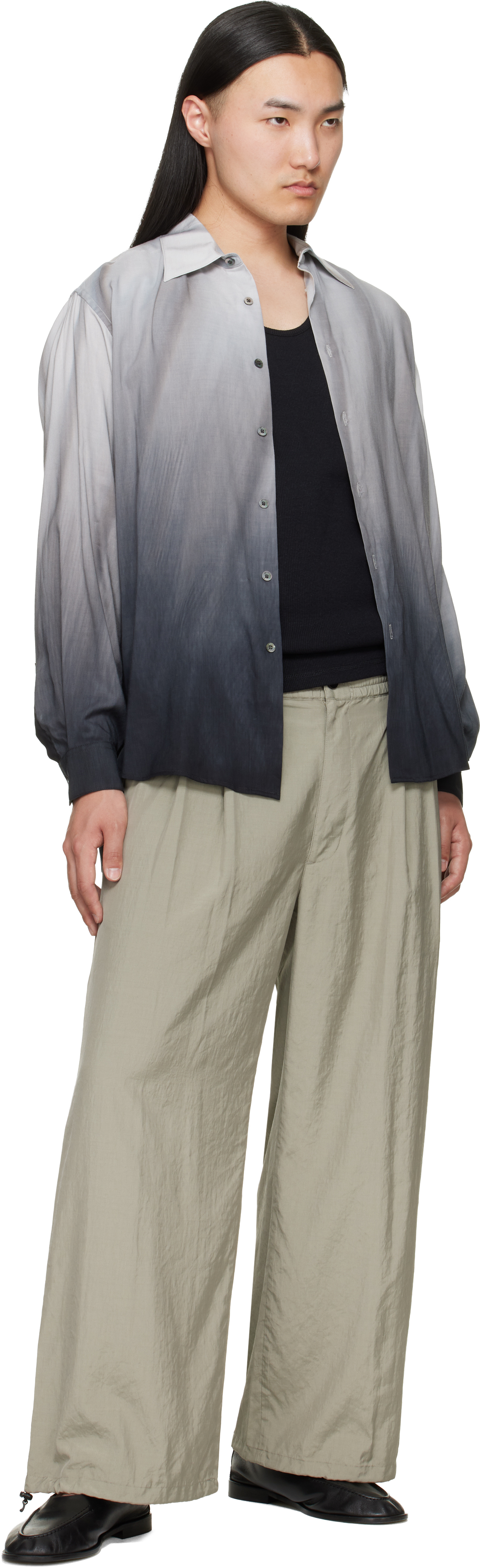 Gray Cotton Silk Lawn Hand Painted Loose Fit Shirt