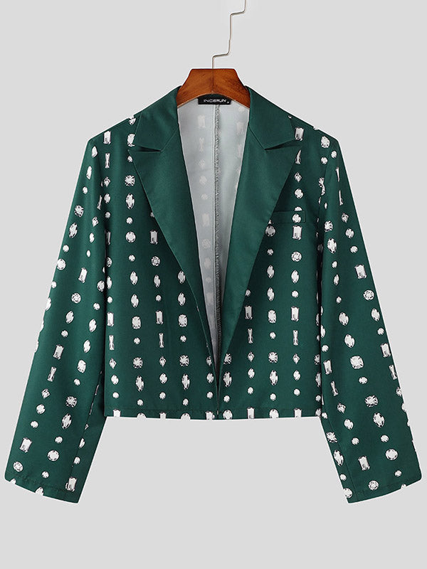 Mens Casual Print Long Sleeve Blazer SKUK79649 - Green / S