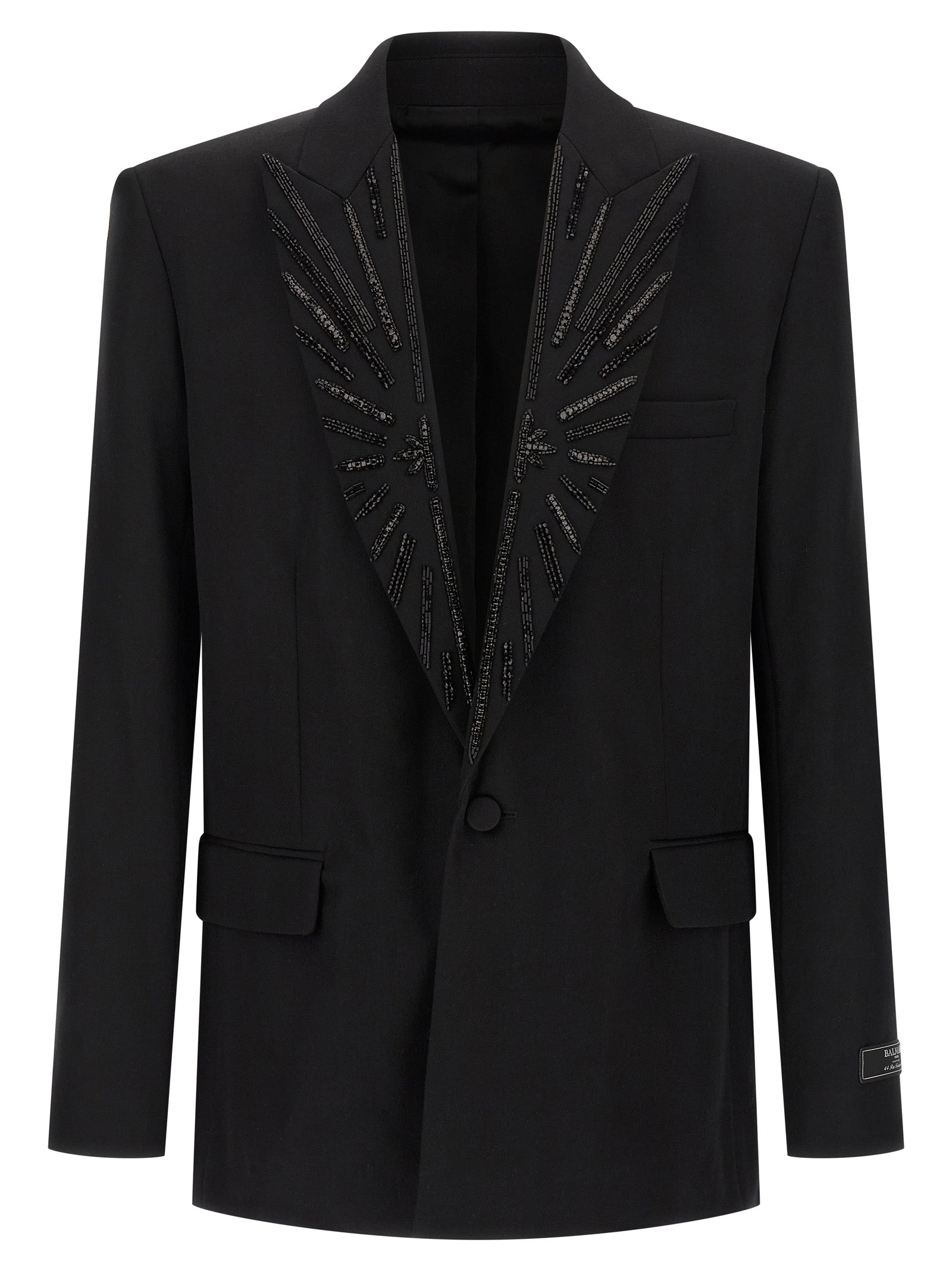 Crystal-Embellished Virgin Wool Blazer — Black