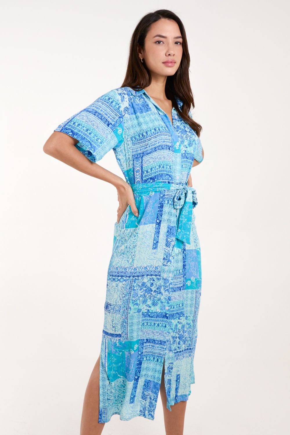 Blue Vanilla Women's Button Through Shirt Dress in Blue