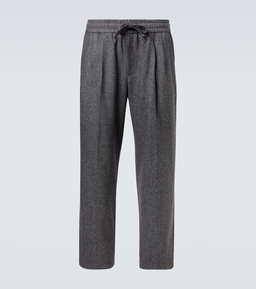 Herringbone wool-blend wide-leg pants