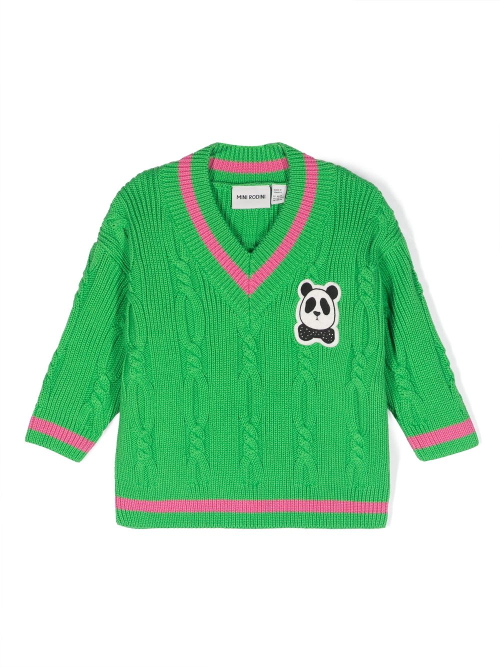 Panda-patch cable-knit jumper - Green