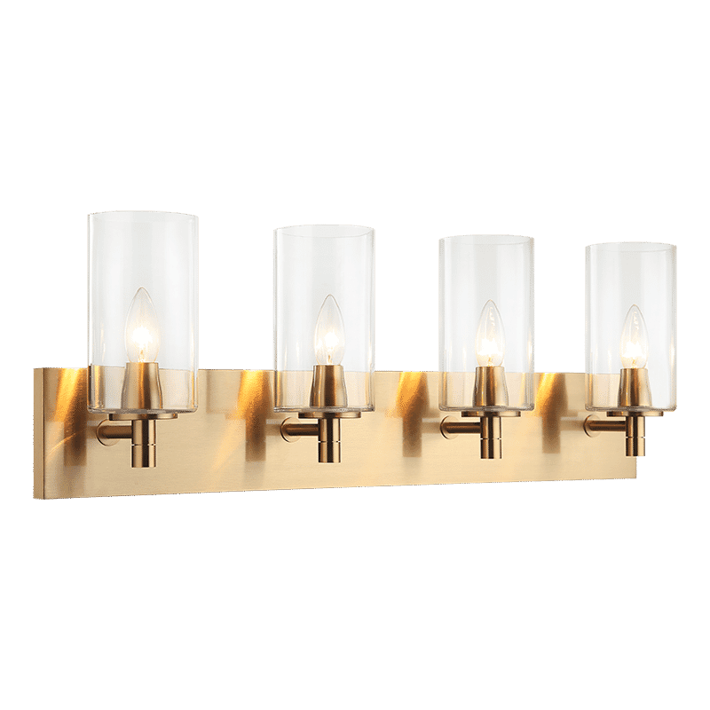 Aged Gold Brass Four Light Wall Sconce from the Candela Collection