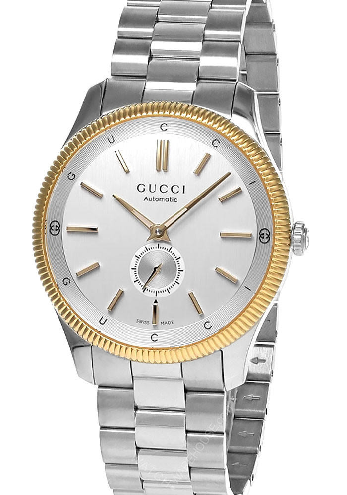 GUCCI G-Timeless AUTO 40MM SS Silver Dial Two-Tone Men's Watch YA126390