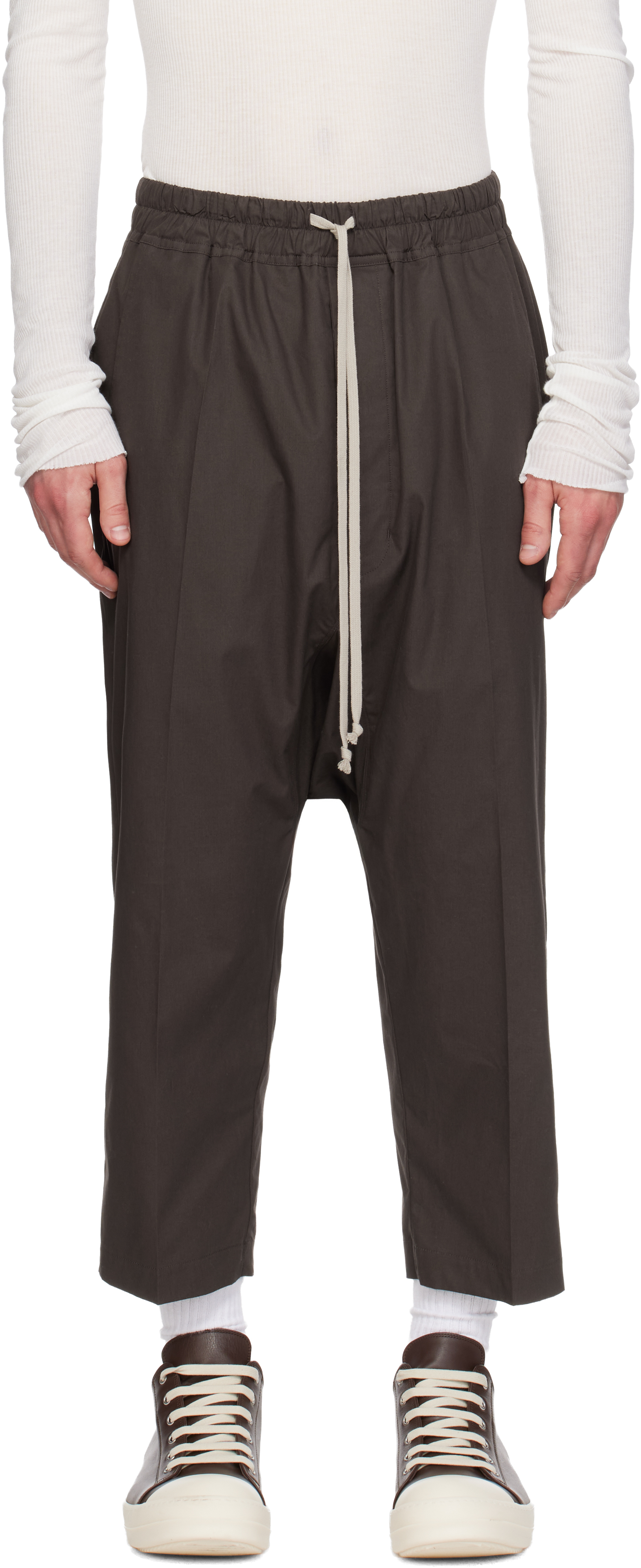 Gray Temple Drawstring Cropped Trousers