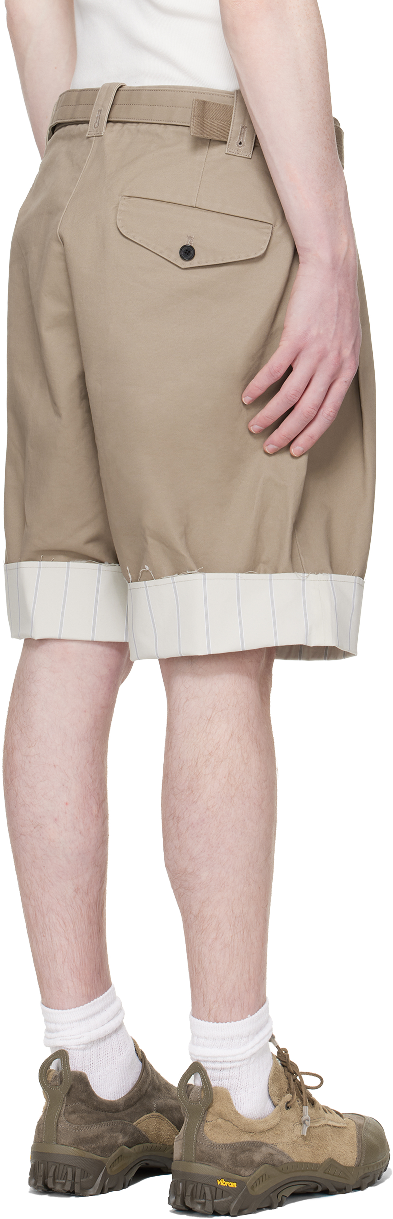Beige Stripe Detailed Shorts