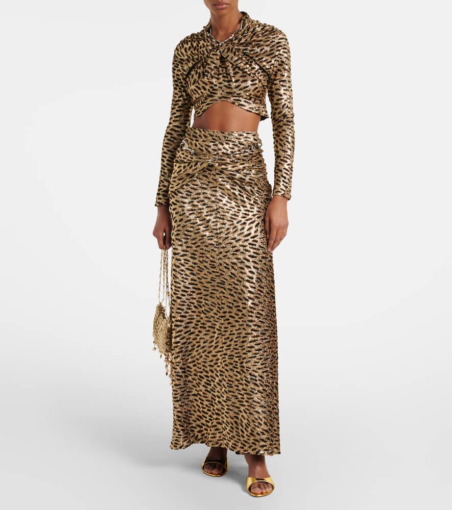 Tiger gathered lamé maxi skirt