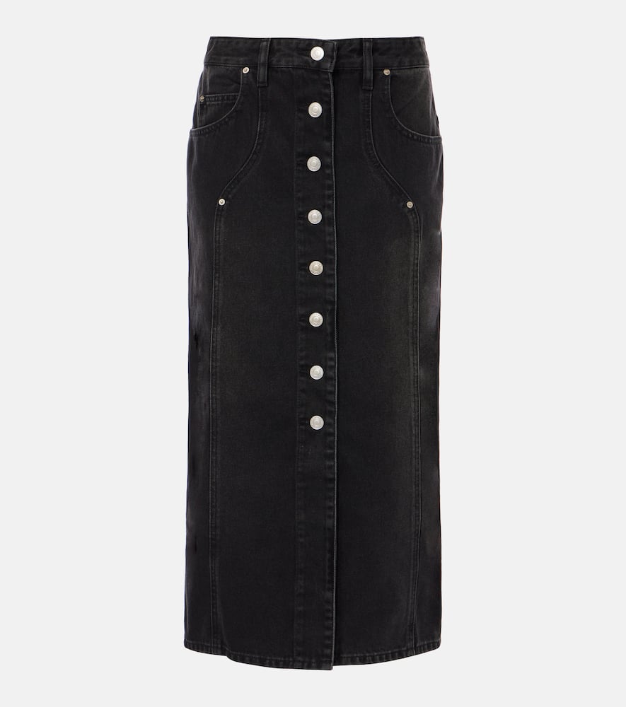 Vandy high-rise denim midi skirt