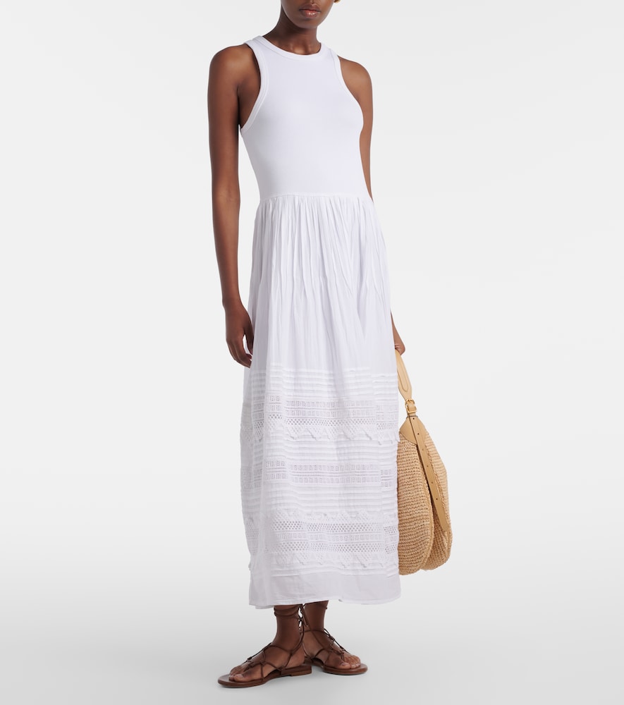 Lace-trimmed cotton-blend maxi dress