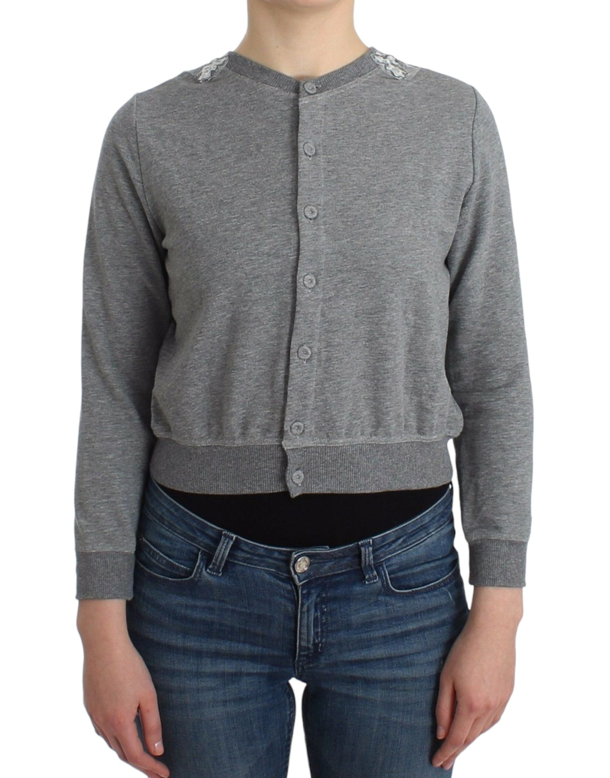 Lace-Detail Cotton Cardigan — Gray