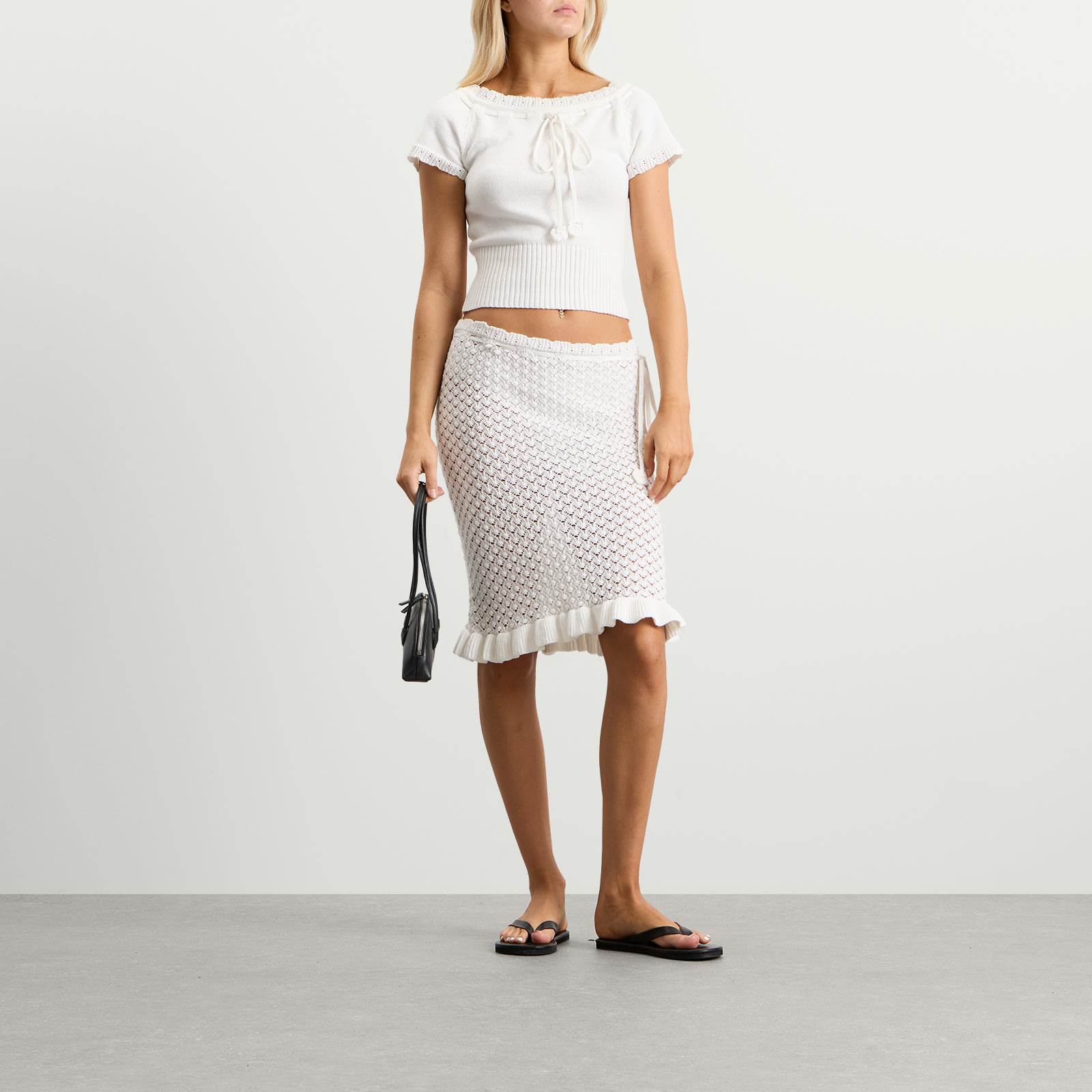 Women's Lace Knit Midi Skirt in White