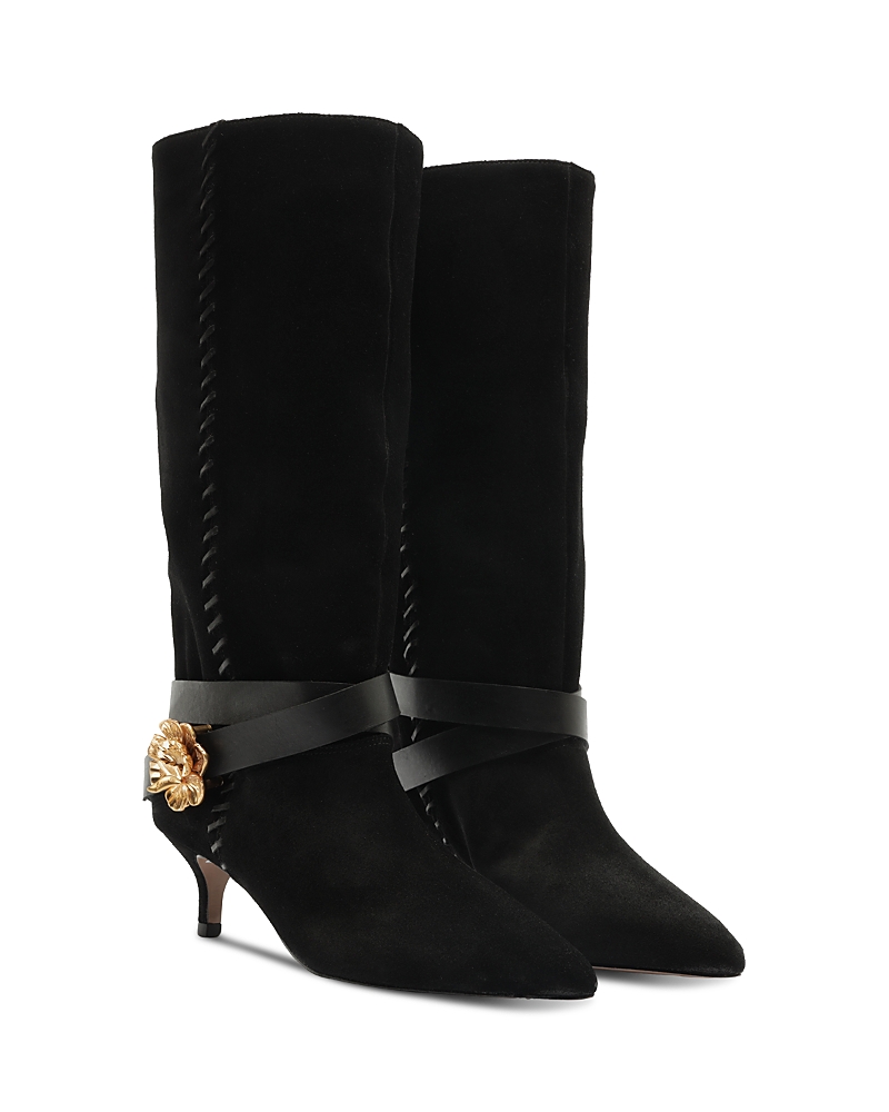 Women's Kitten Belted Suede Boots