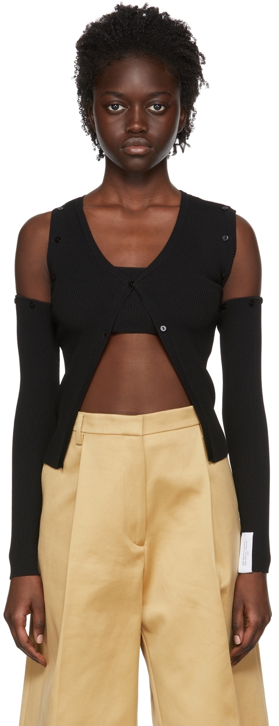 Black Viscose Cardigan &amp; Tank Top Set