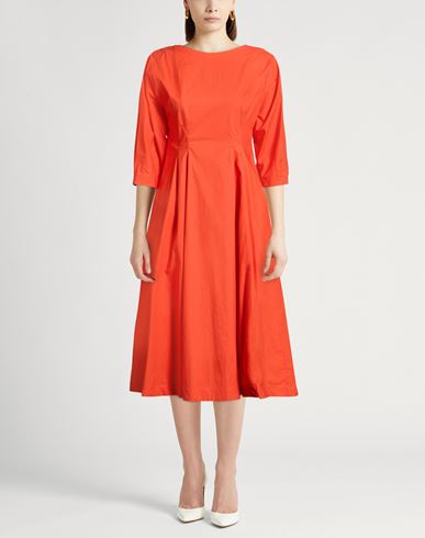 Woman Midi dress Orange Size 6 Cotton
