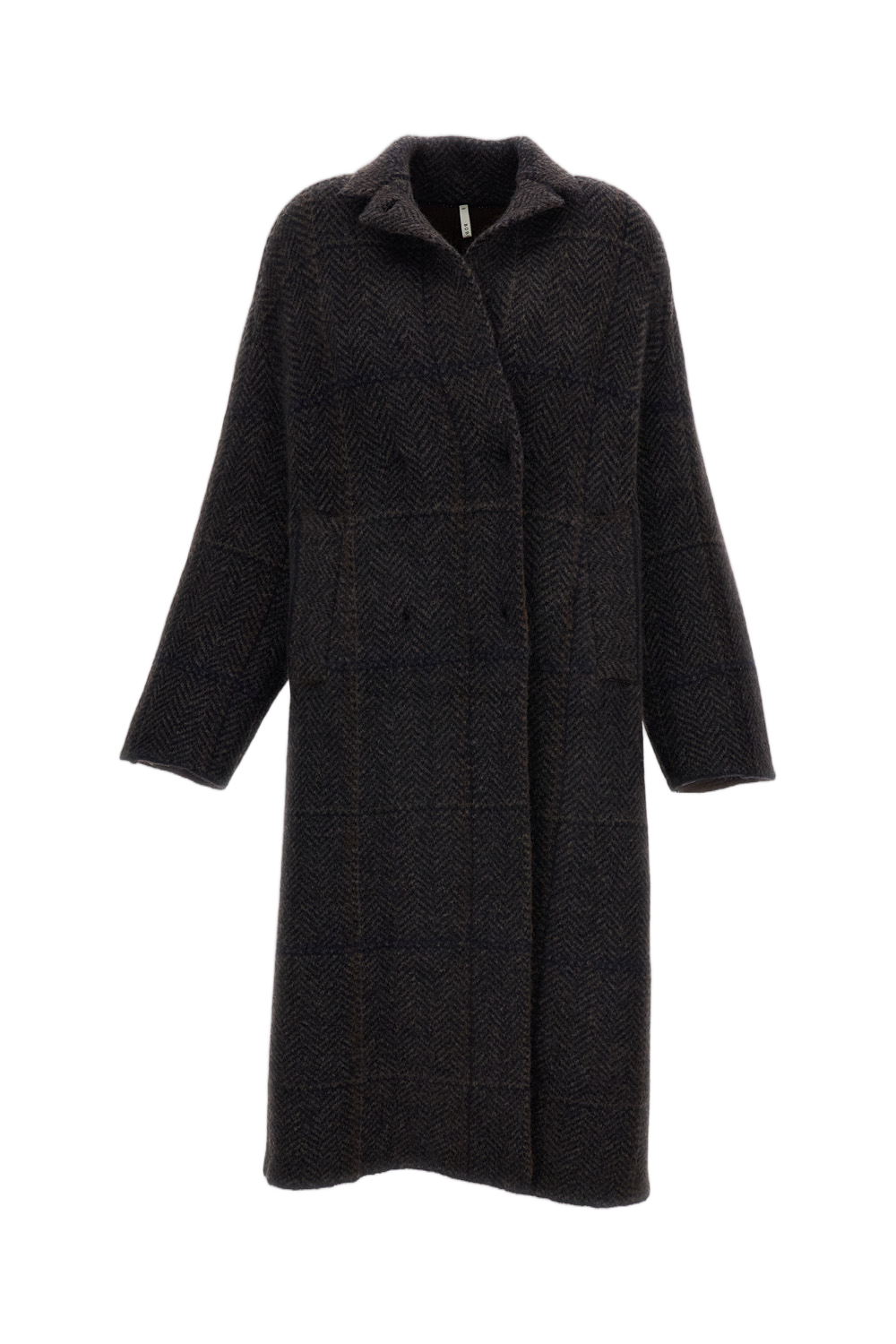 Cocoon Double-Breasted Coat in Multicolor Herringbone