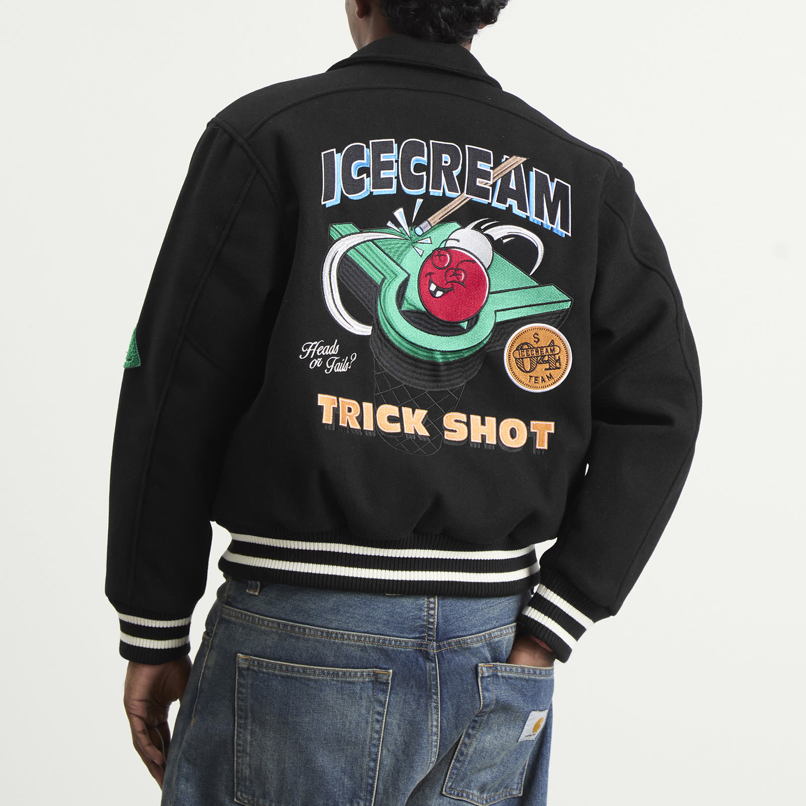 Men's Trick Shot Collared Varsity Jacket in Black