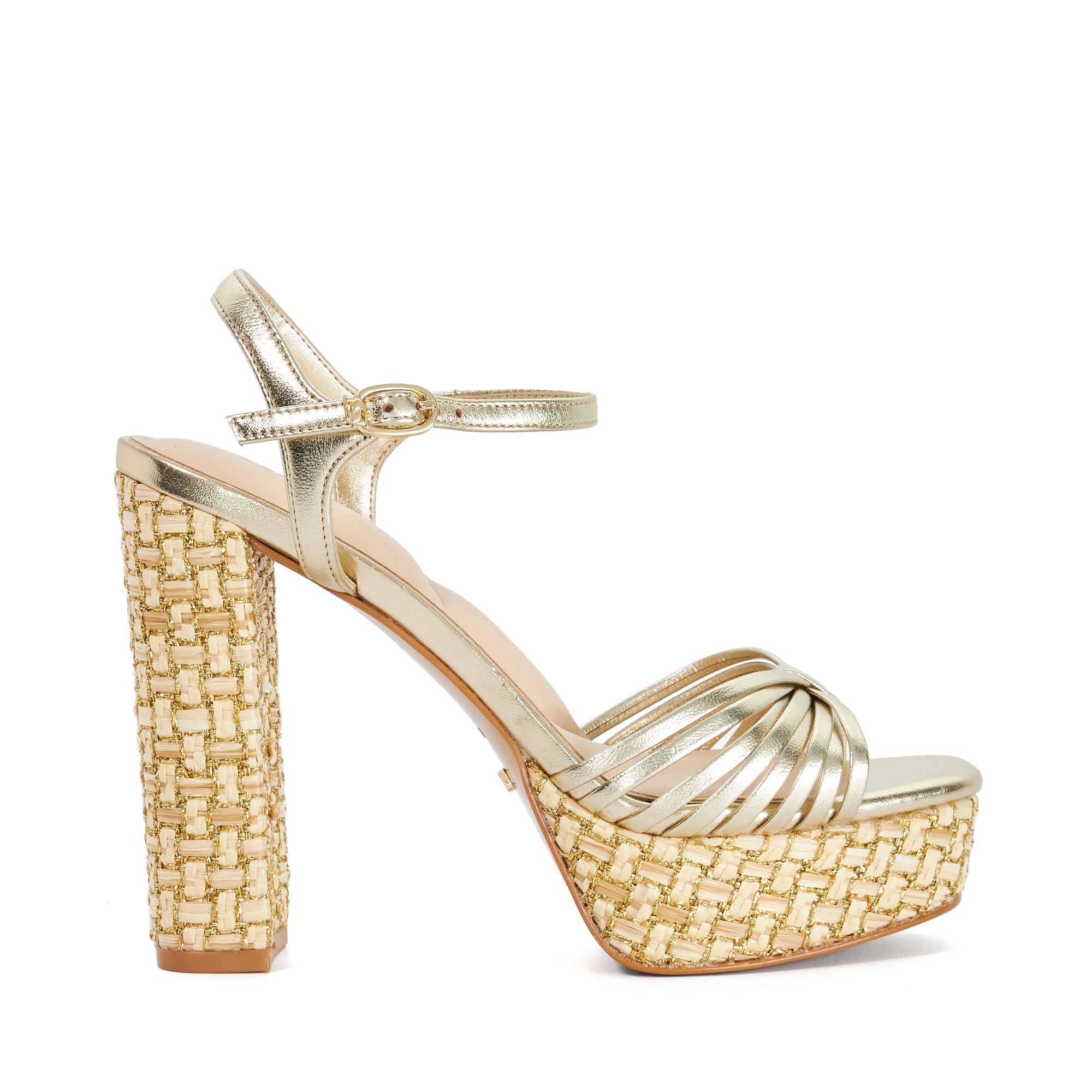 Dune London Womens Ladies Minogue - Raffia Platform Heels - Gold Leather