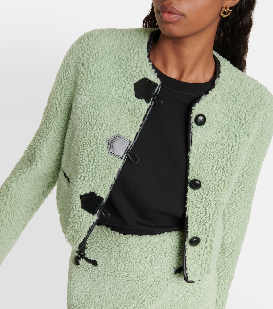 Leather-trimmed shearling jacket